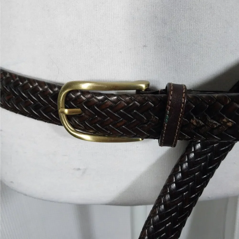 PERRY ELLIS PORTFOLIO! ESPRESSO BROWN GENUINE LEATHER BRAIDED BELT, ARGENTINA!